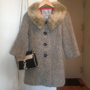Elegant Tabitha Wool Coat with Faux Fur Collar